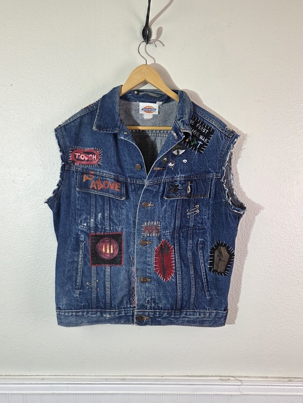 Custom Punk Battle Vest Dickies Denim Vest Mens 44L Psychobilly Horror Studded